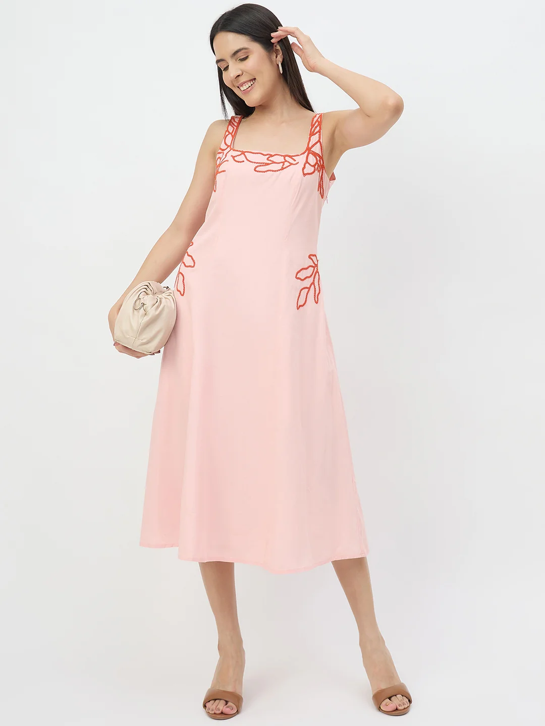 Madame Blush Pink Cotton Midi Dress - Image 4