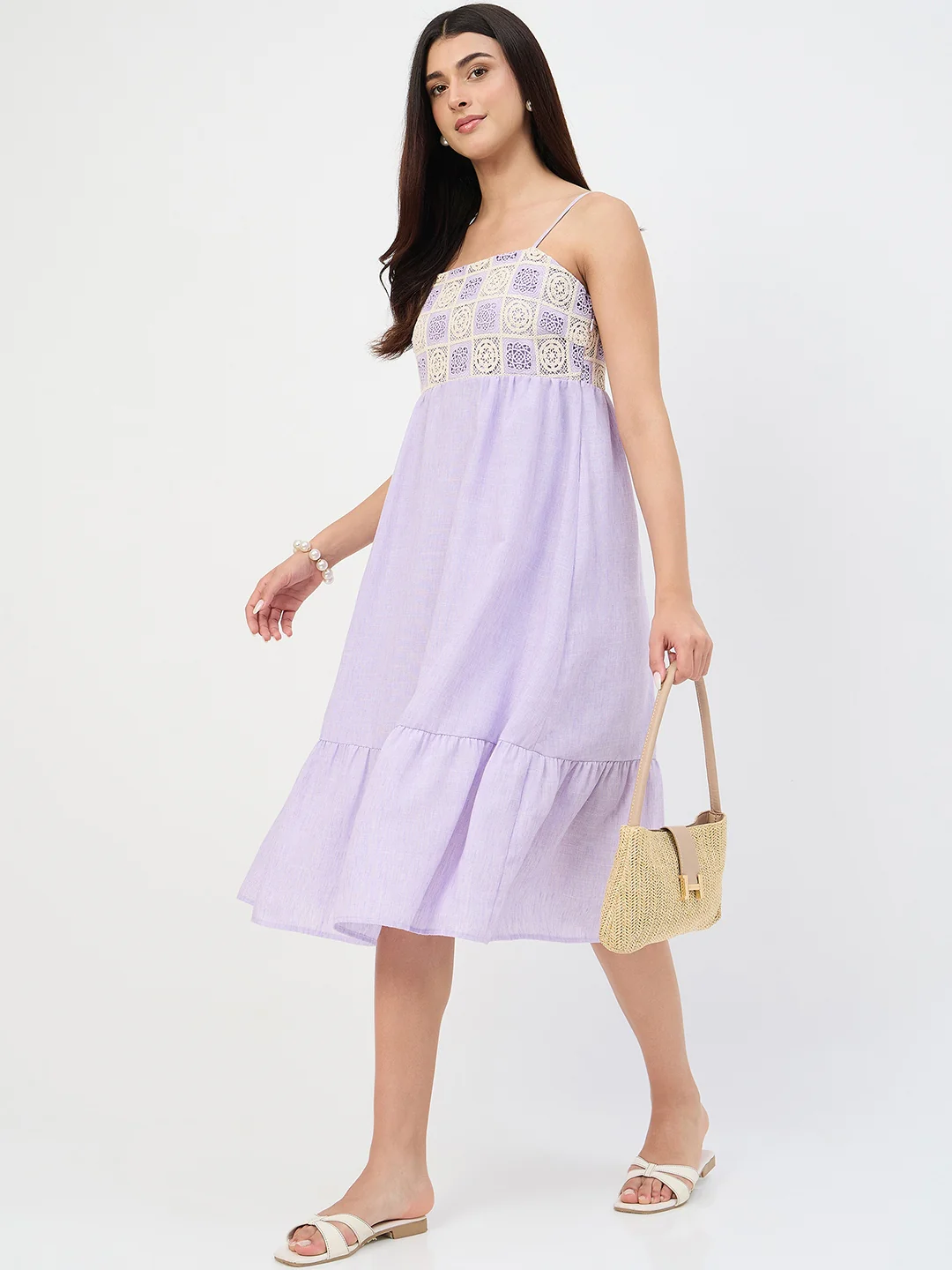 Madame Lilac Crochet Overlay Cami Dress - Image 4