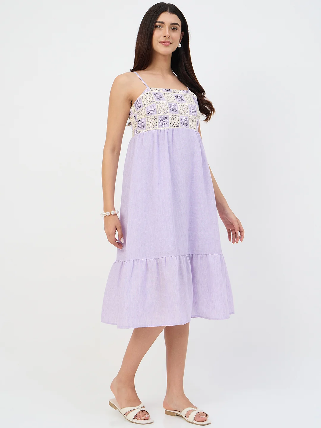 Madame Lilac Crochet Overlay Cami Dress - Image 5