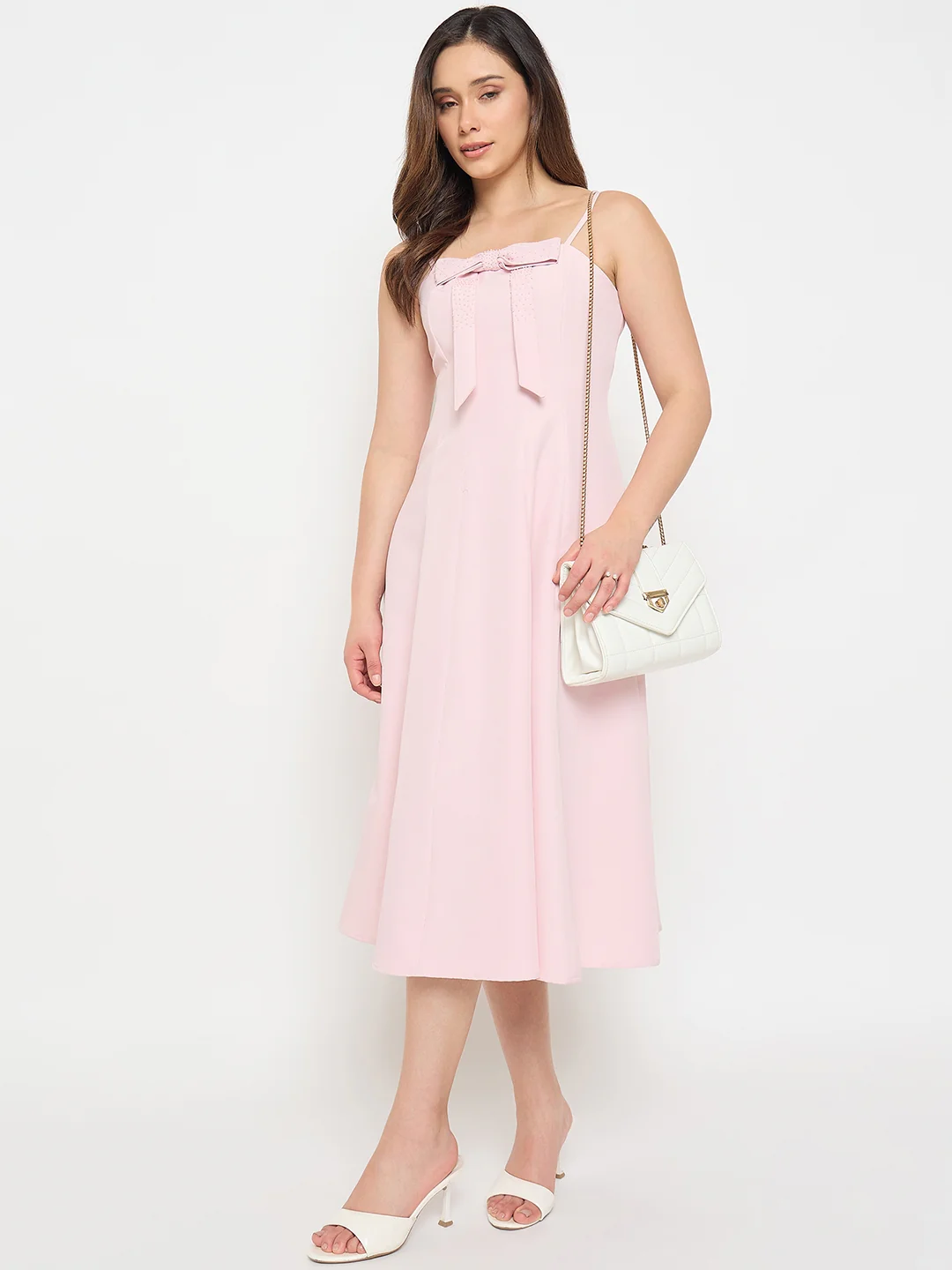 Madame Bow Accented Pink Camisole Dress - Image 4