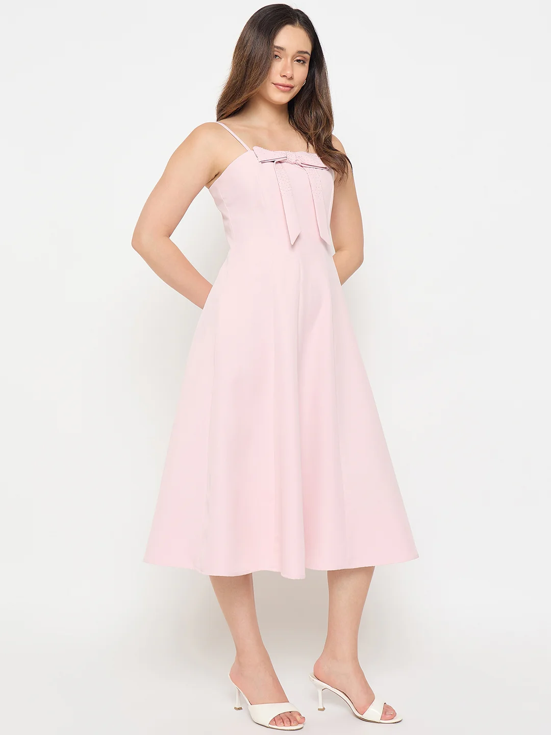 Madame Bow Accented Pink Camisole Dress - Image 5