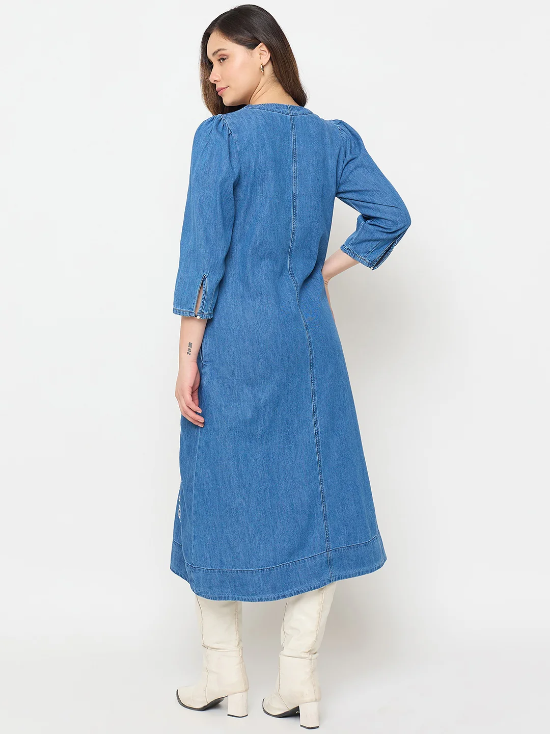 Madame Blue Embroidered Denim Dress - Image 7