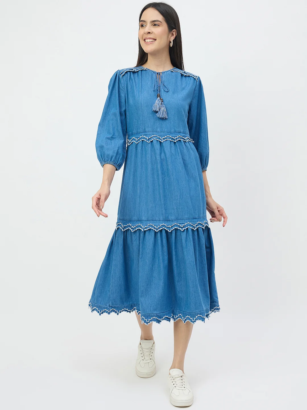 Madame Dark Blue Cotton Denim Dress