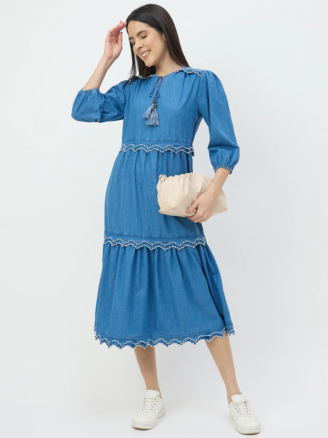 Madame Dark Blue Cotton Denim Dress - Image 3