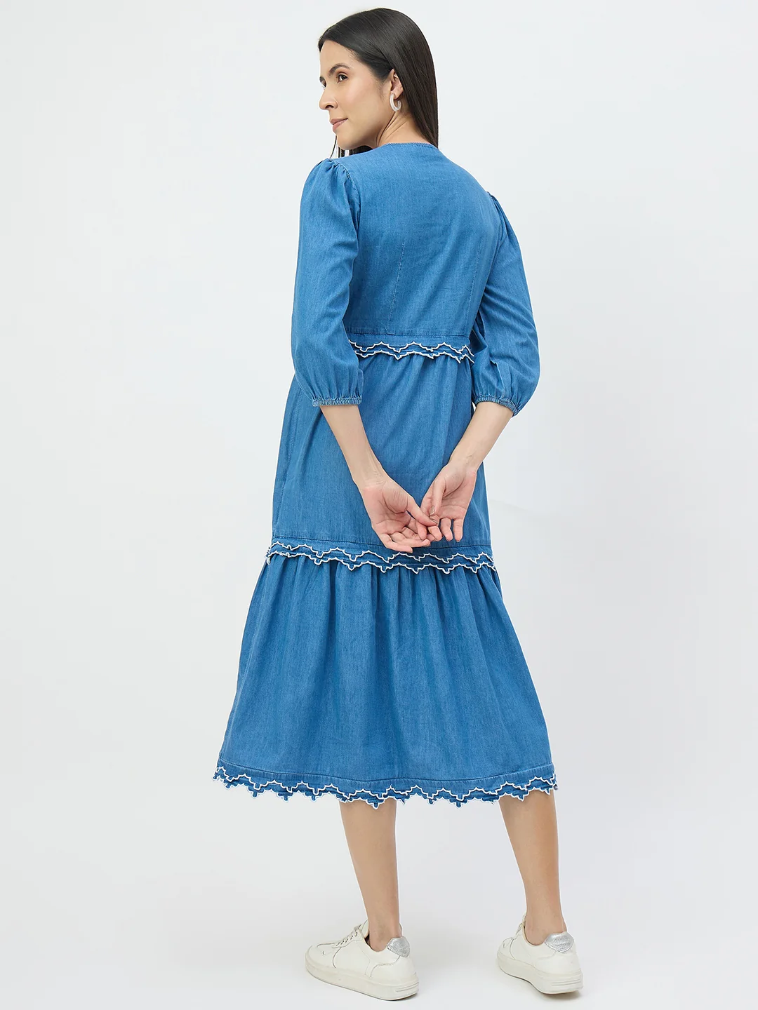 Madame Dark Blue Cotton Denim Dress - Image 6