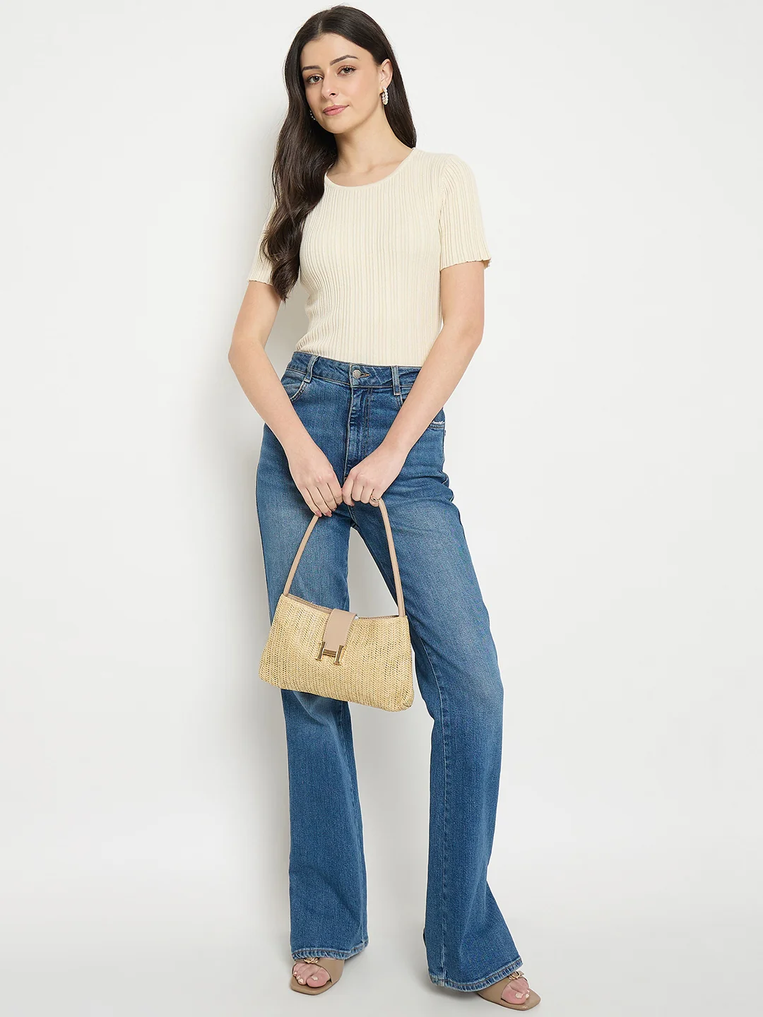 Madame Beige Viscose Blend Knitted T-Shirt - Image 3