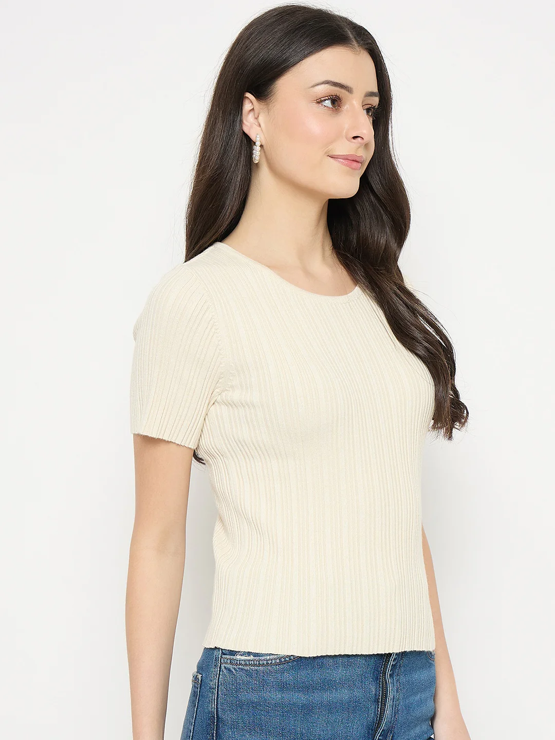 Madame Beige Viscose Blend Knitted T-Shirt - Image 5