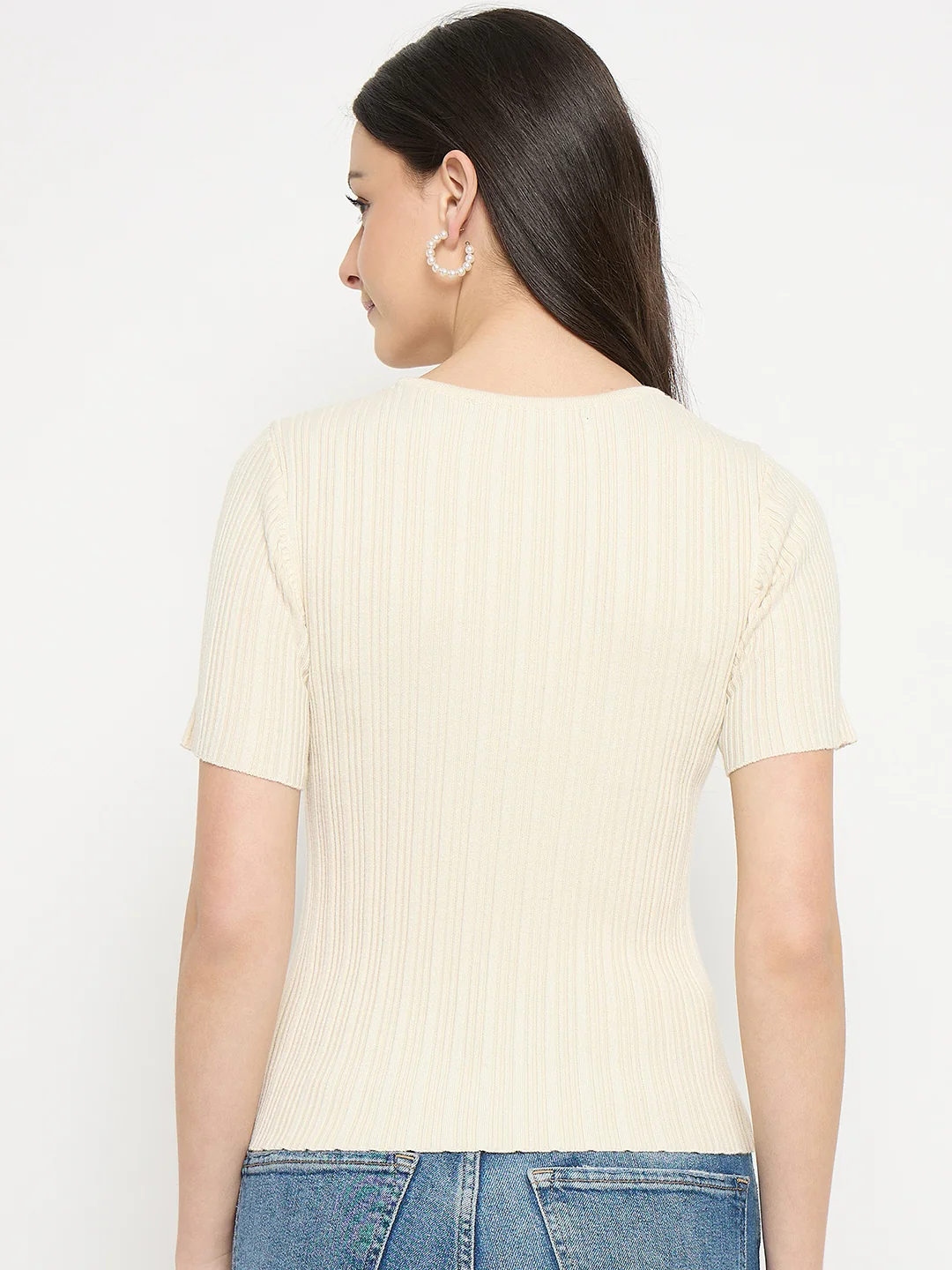 Madame Beige Viscose Blend Knitted T-Shirt - Image 6