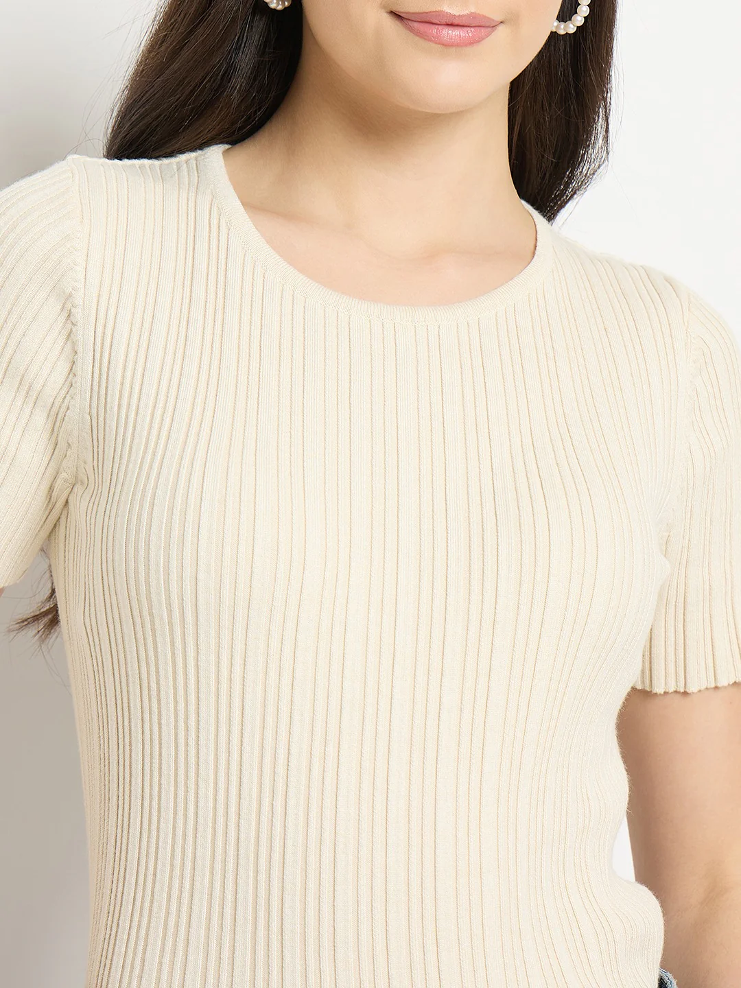 Madame Beige Viscose Blend Knitted T-Shirt - Image 7