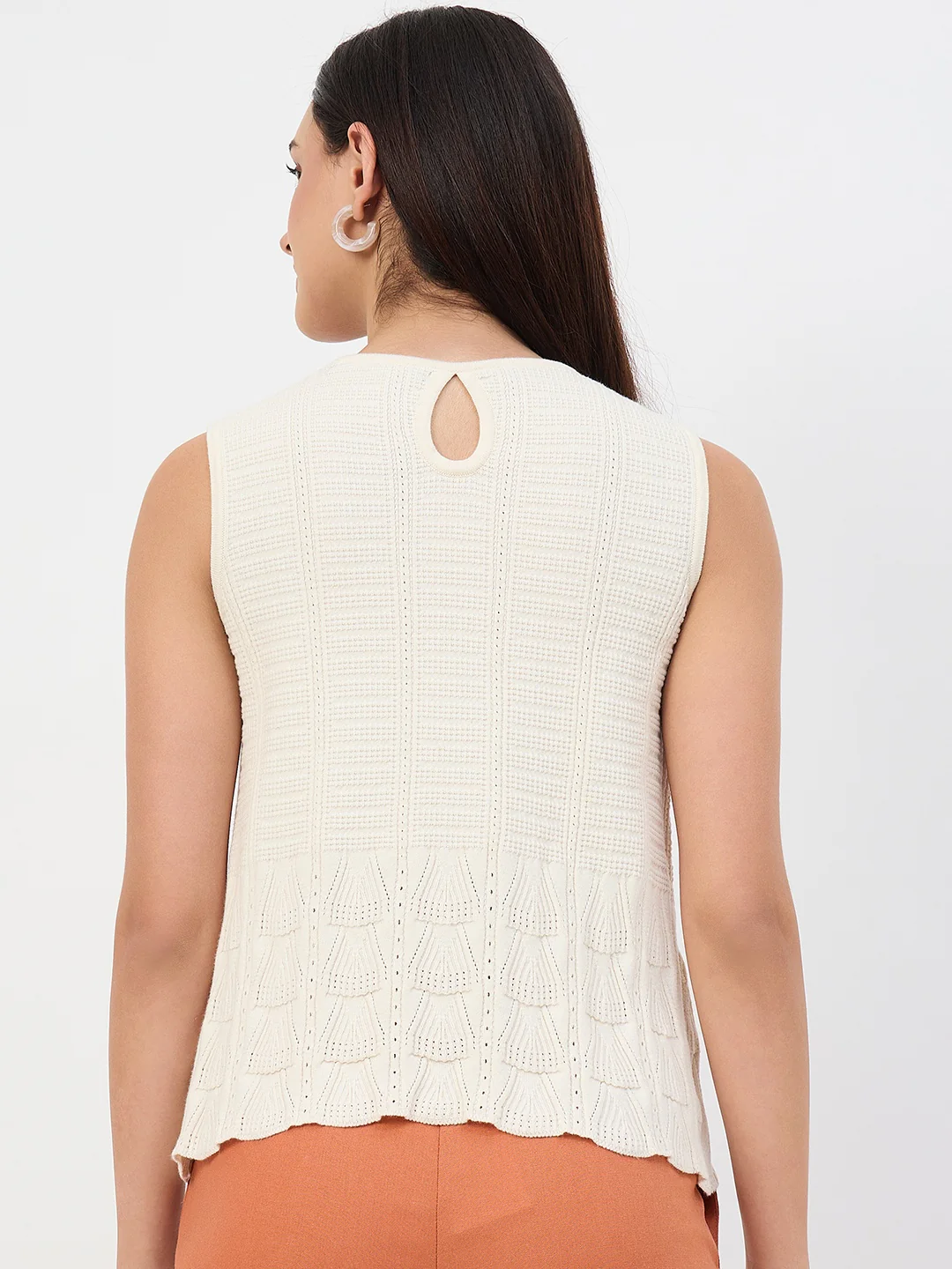 Madame Beige Scallop Hem Cotton Knit Top - Image 6
