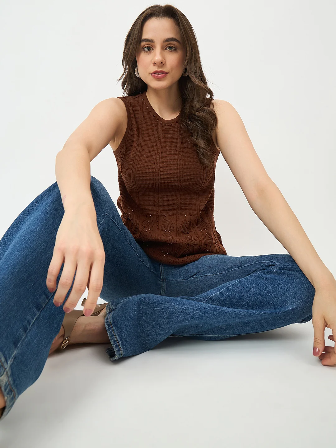 Madame Brown Cotton-Blend Knit Top - Image 2