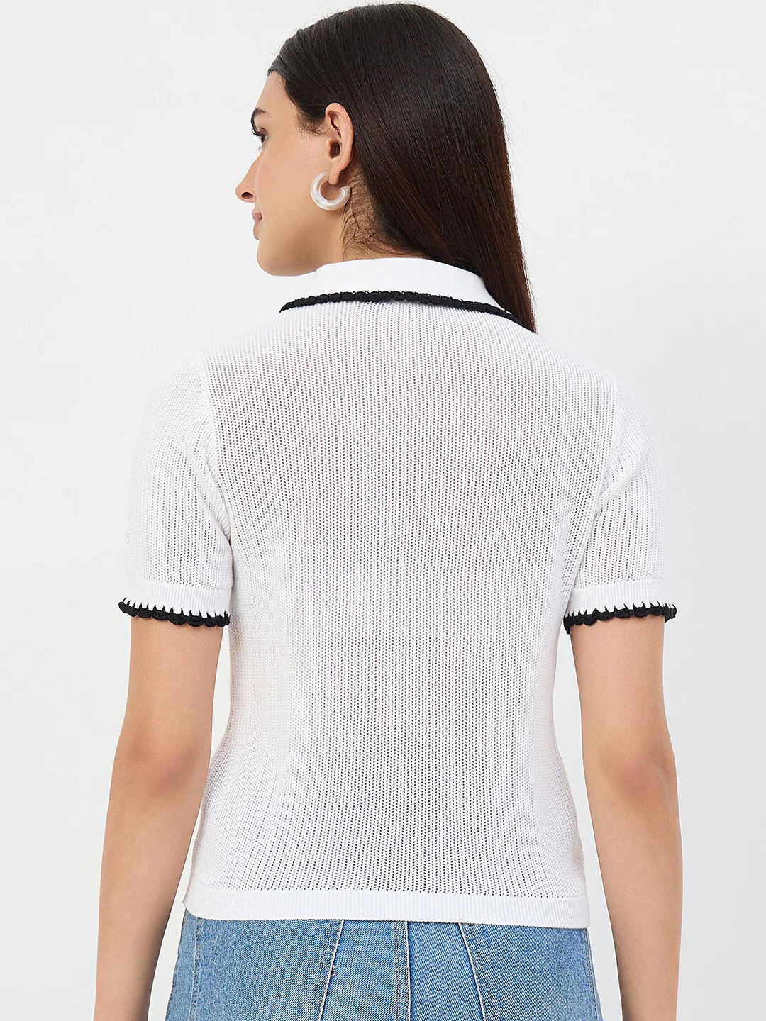 Madame White Contrast Trim Polo Knit T-Shirt - Image 6