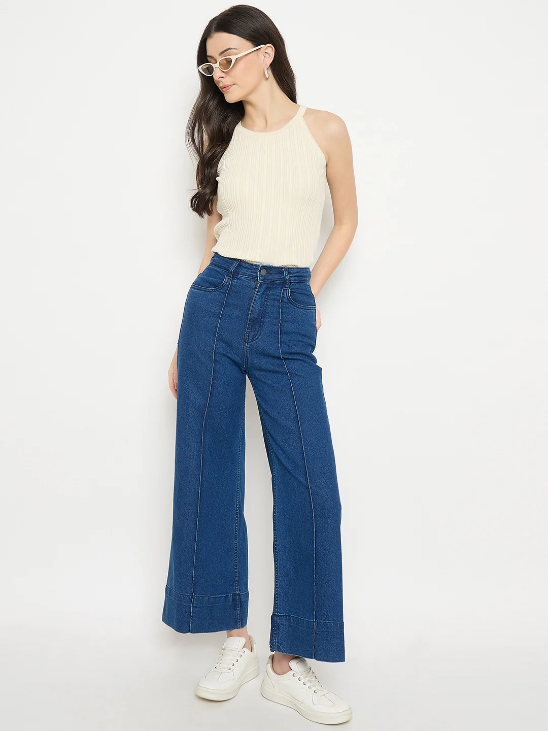 Madame Beige Viscose Blend Halter Neck Knitted Top - Image 3