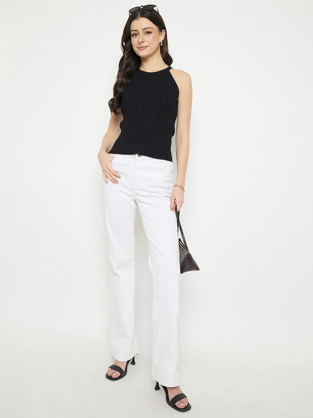 Madame Black Viscose Blend Halter Neck Knitted Top - Image 3