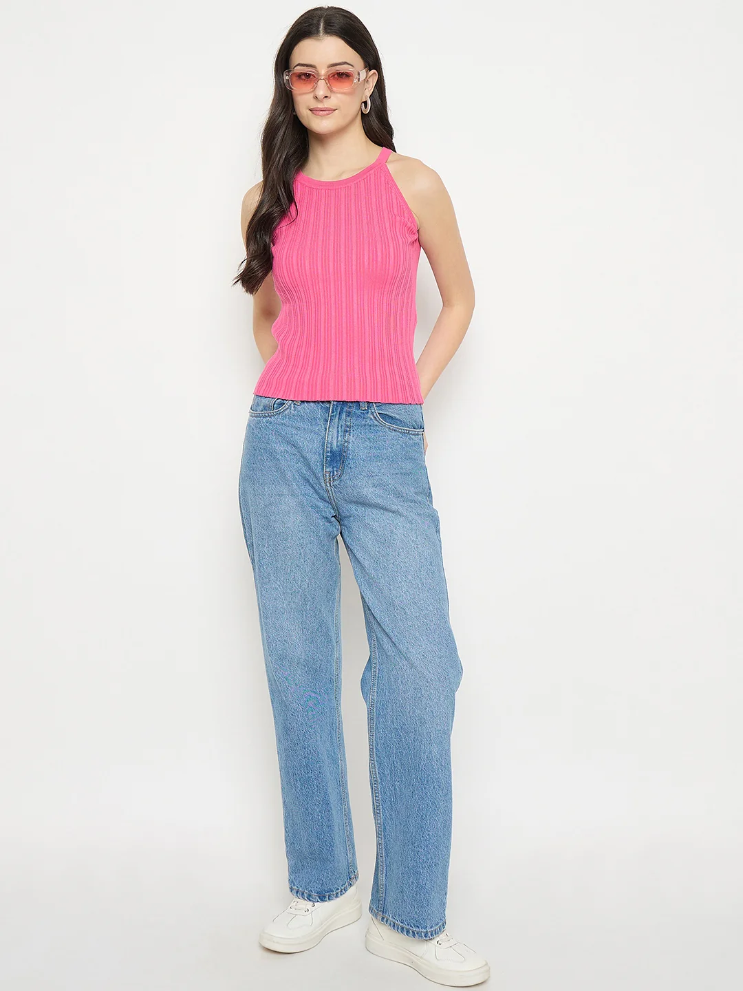 Madame Pink Halter Neck Knit Top - Image 3