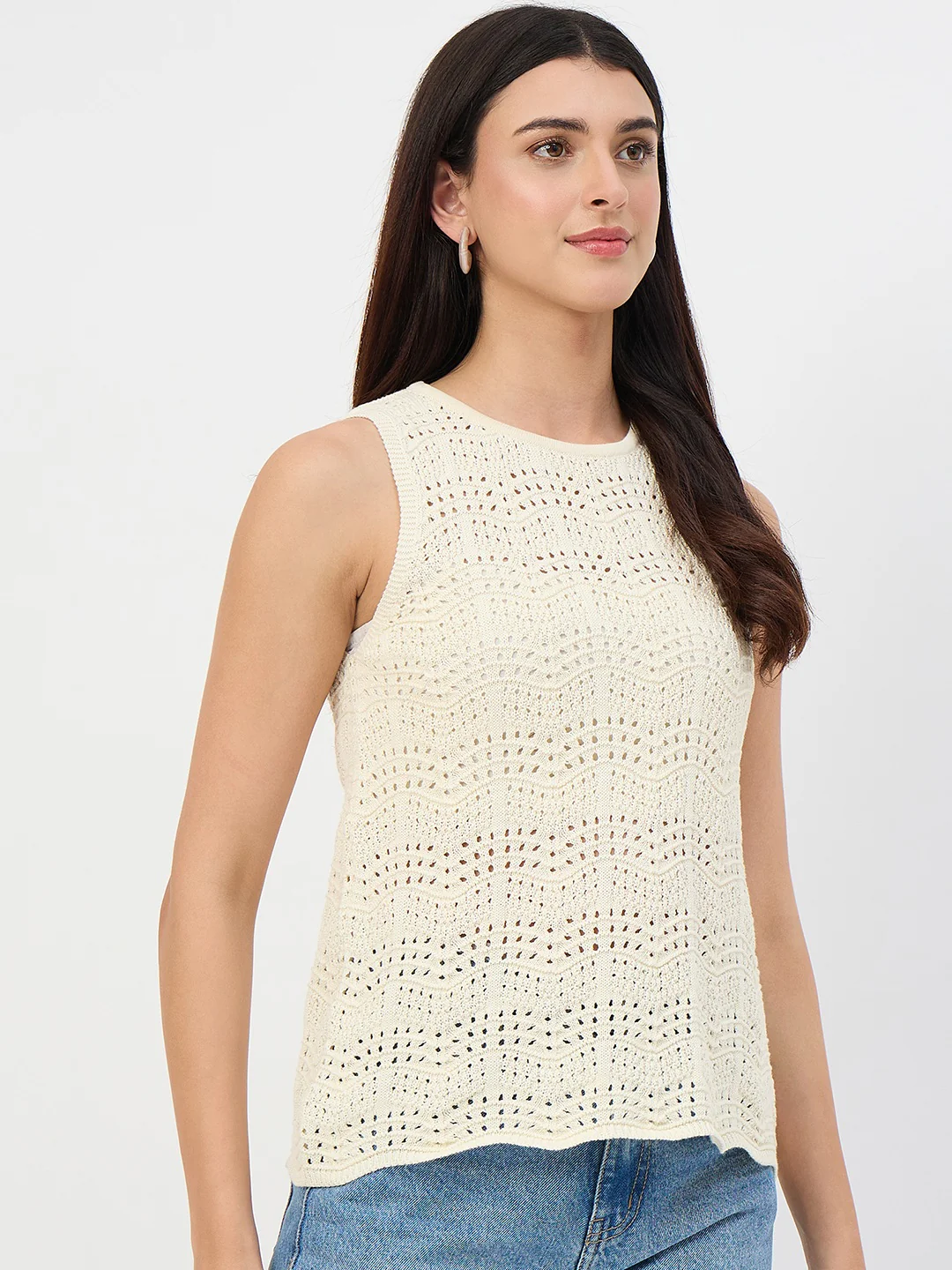 Madame Butter Yellow Crochet Cotton Sleeveless Top - Image 4