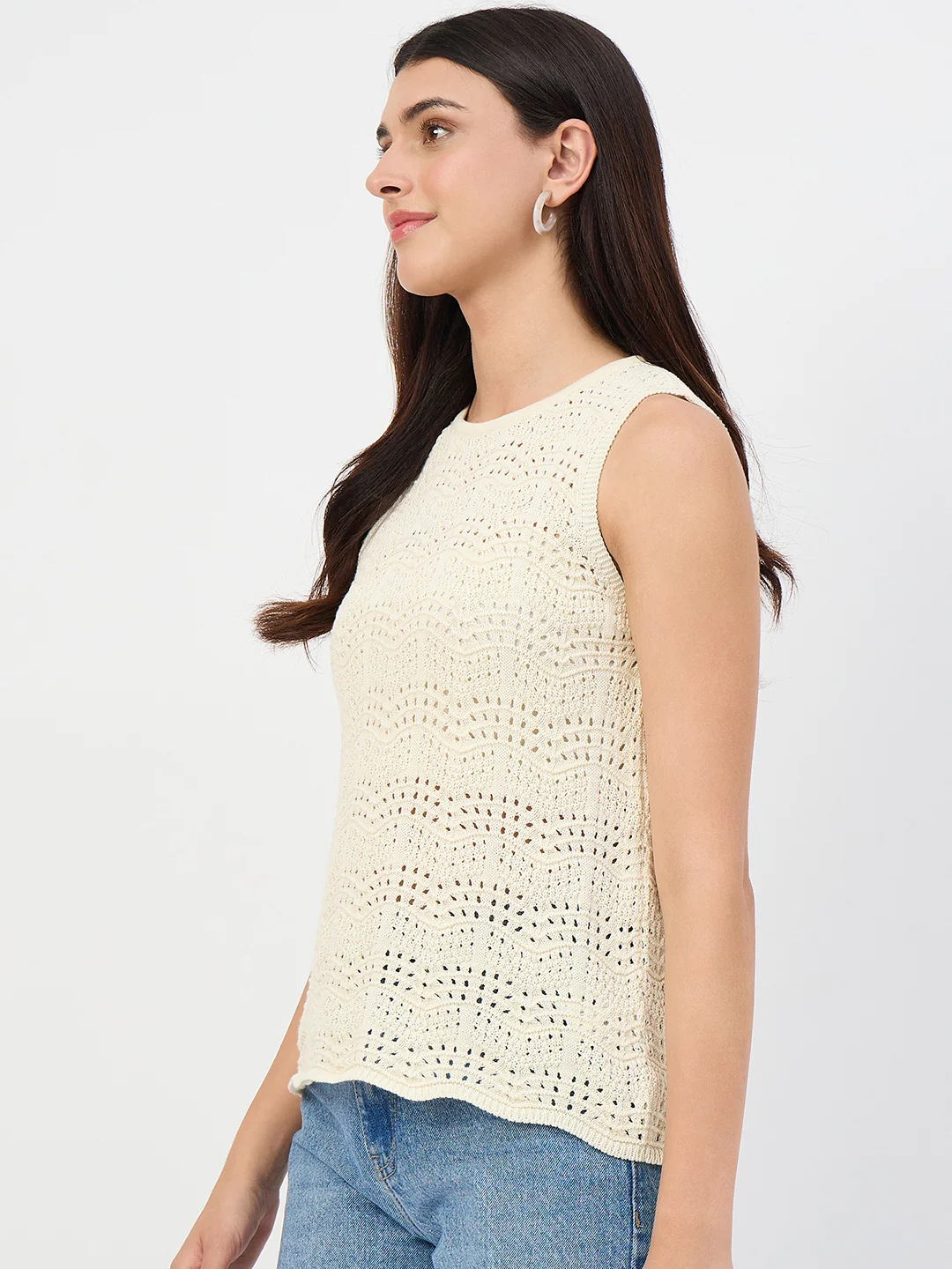 Madame Butter Yellow Crochet Cotton Sleeveless Top - Image 5