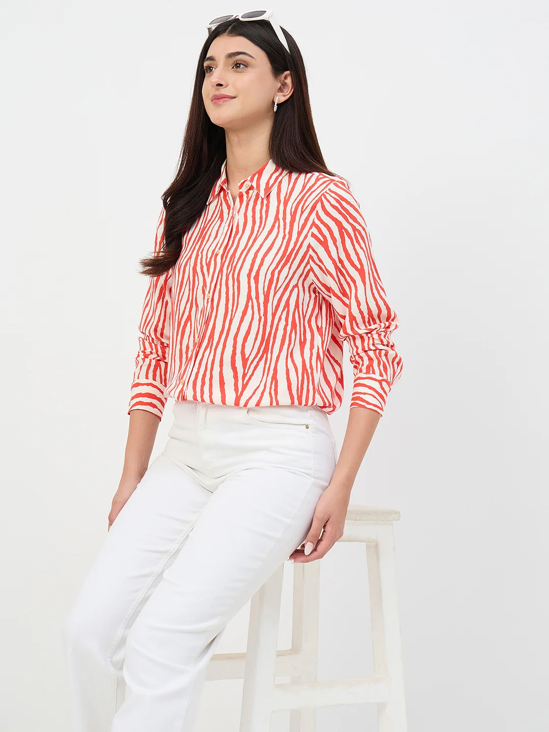 Madame Red Printed Rayon Shirt - Image 3