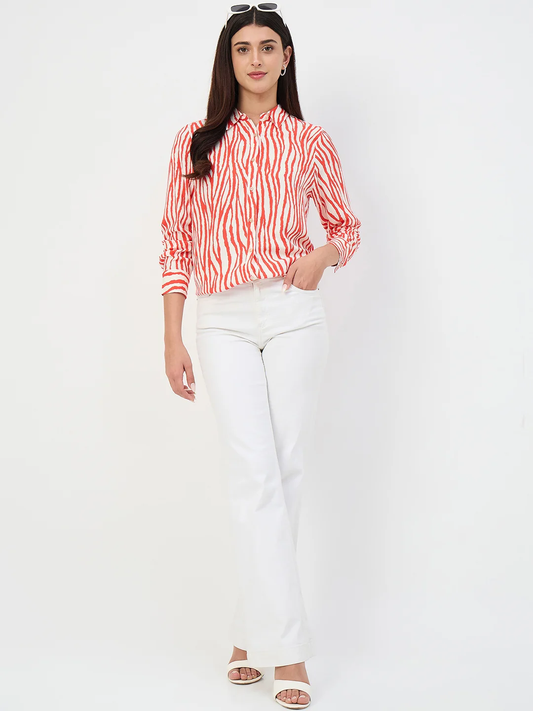 Madame Red Printed Rayon Shirt - Image 4