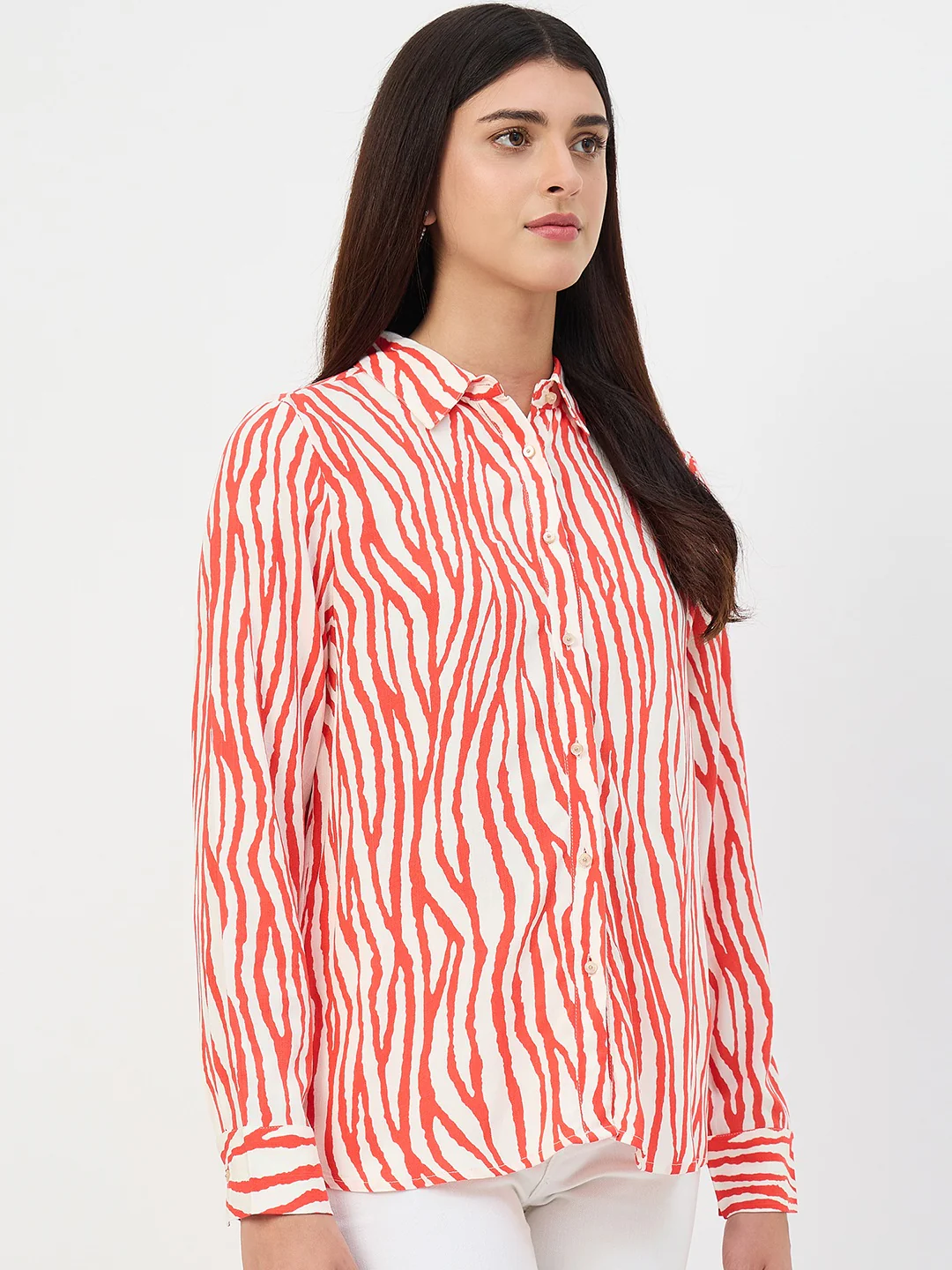 Madame Red Printed Rayon Shirt - Image 5