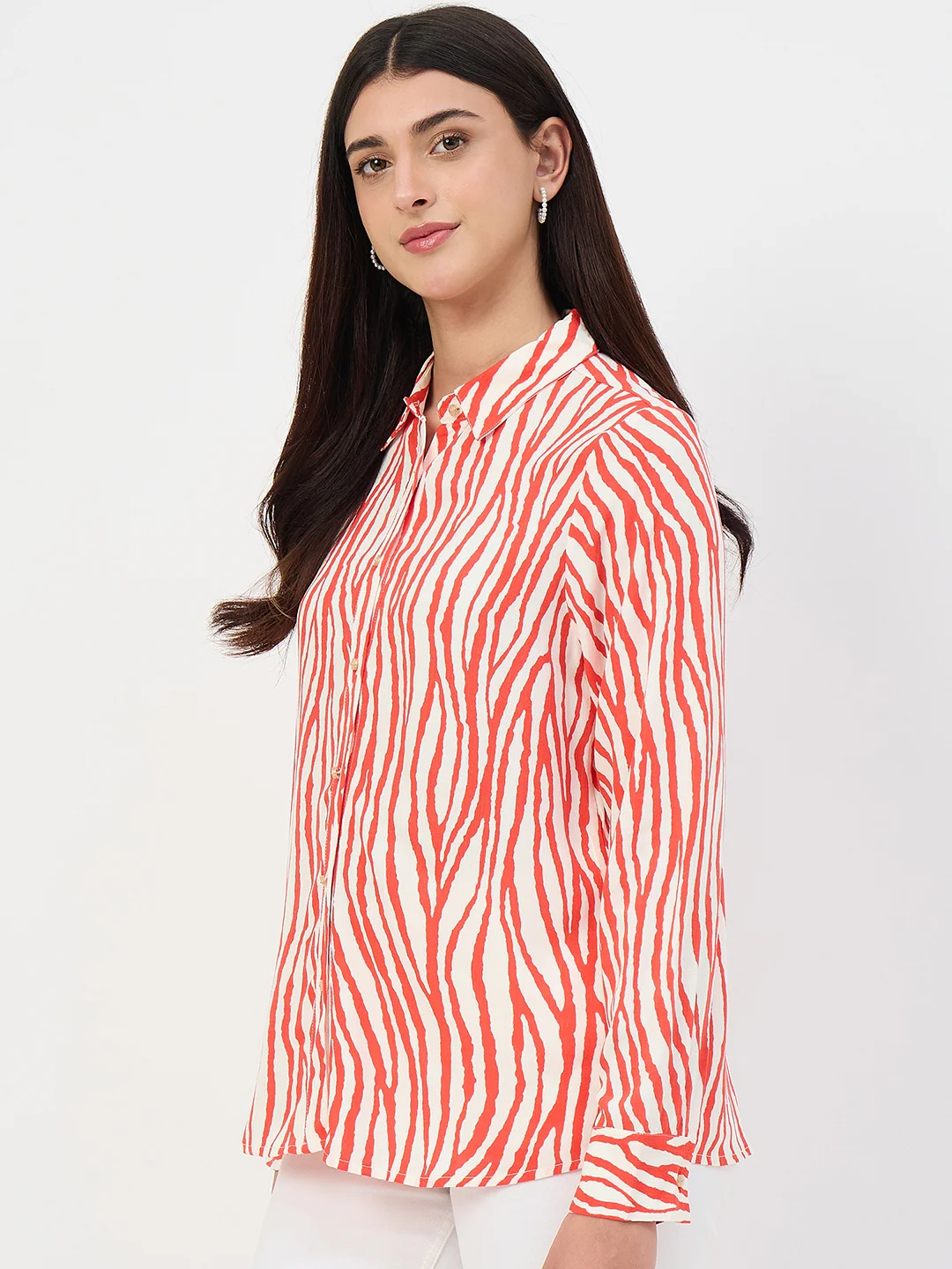 Madame Red Printed Rayon Shirt - Image 6