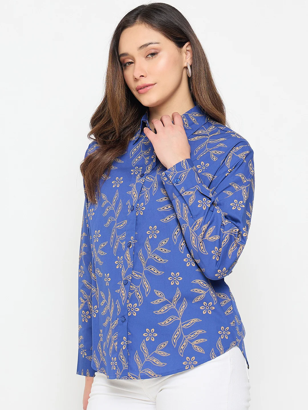 Blue Embroidered Summer Shirt for Women - Image 6