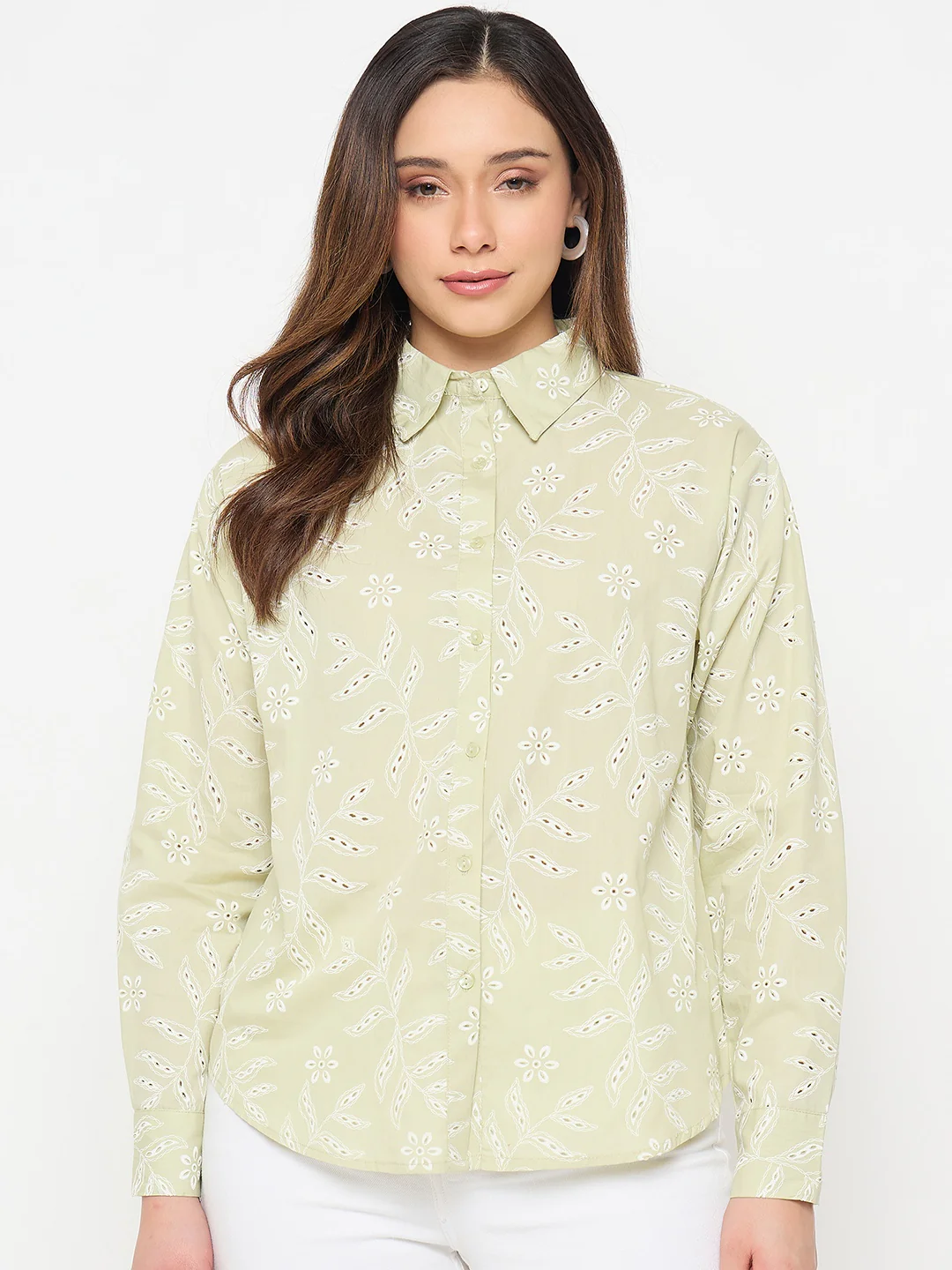 Madame Embroidered Green Cotton Shirt - Image 2