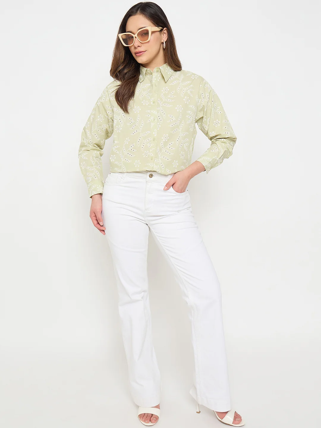 Madame Embroidered Green Cotton Shirt - Image 4
