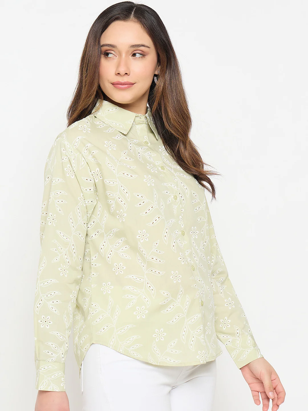 Madame Embroidered Green Cotton Shirt - Image 5