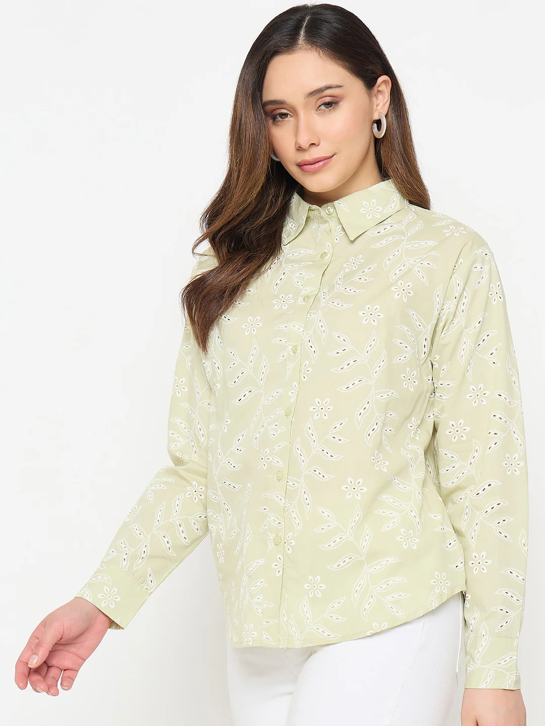 Madame Embroidered Green Cotton Shirt - Image 6