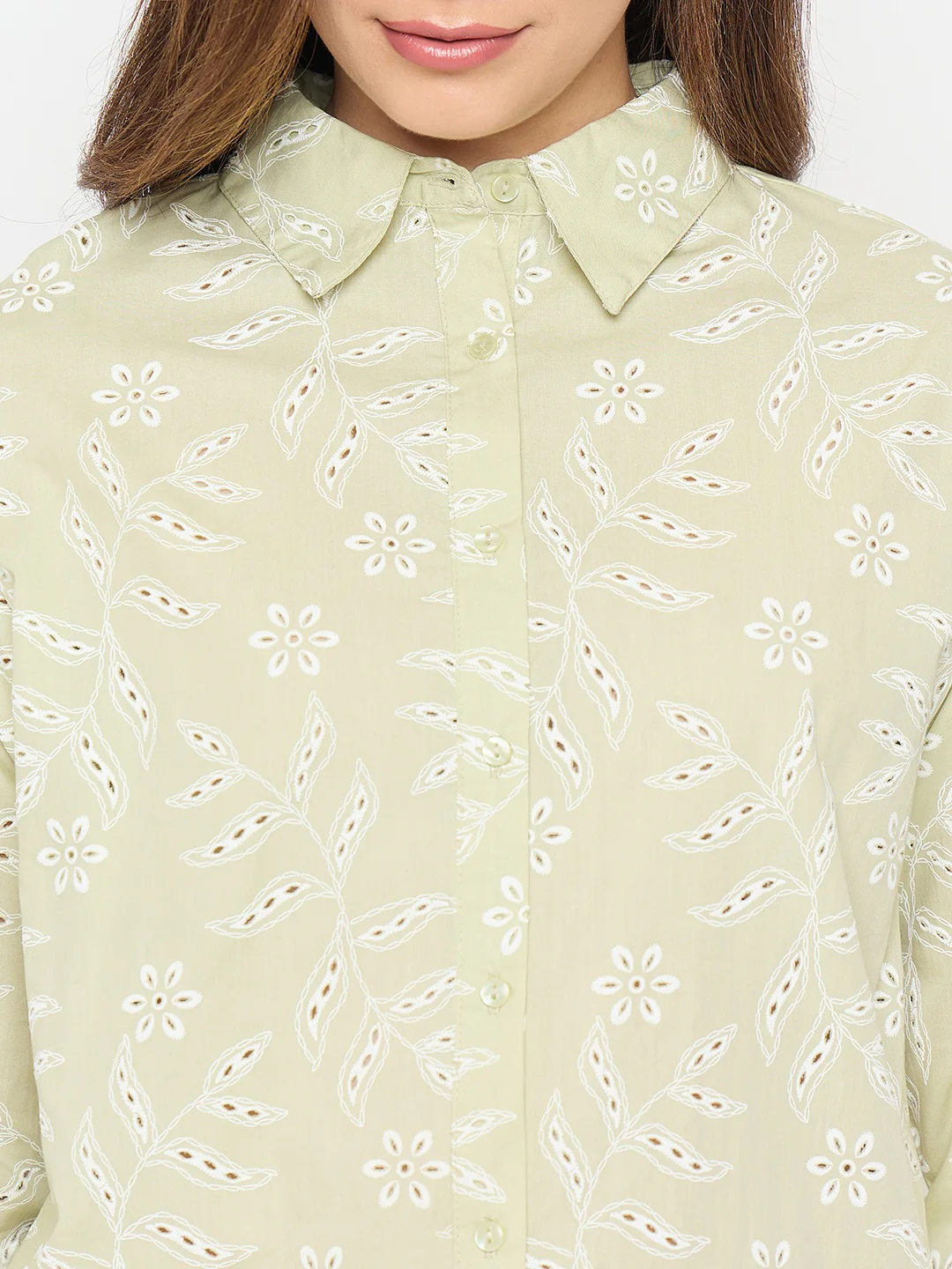 Madame Embroidered Green Cotton Shirt - Image 8