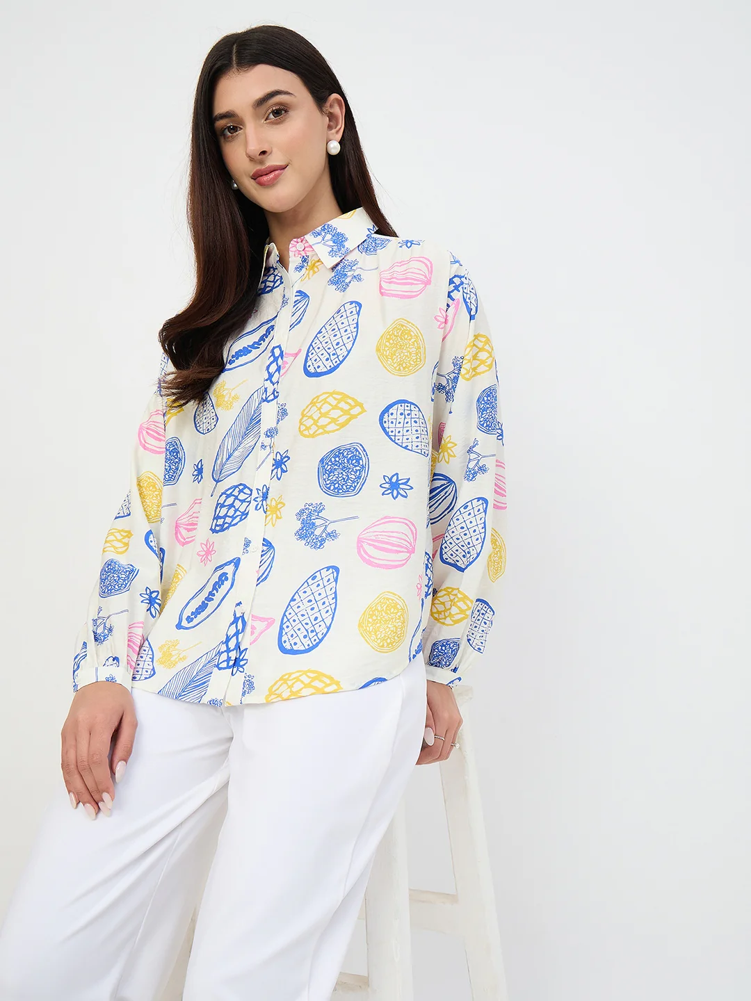 Madame Off-White Printed Viscose-Blend Shirt - Image 4