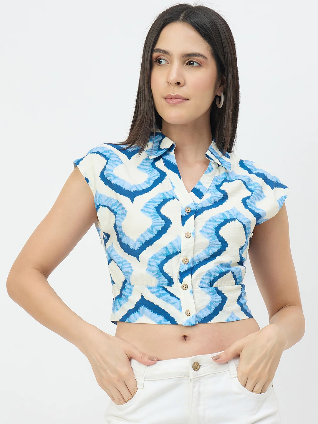 Madame Blue Printed  Shirt