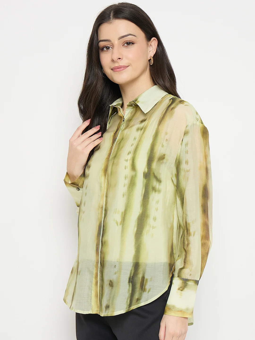 Madame Green Tencel Nylon Blend Printed Shirt - Image 6