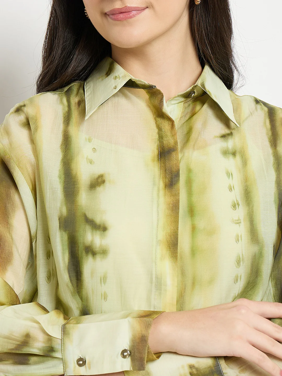 Madame Green Tencel Nylon Blend Printed Shirt - Image 8