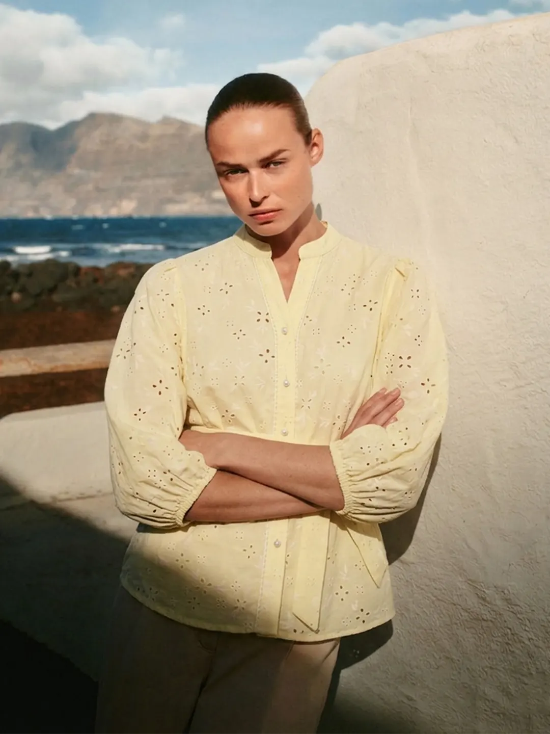 Madame Butter Yellow Belted Cotton Top