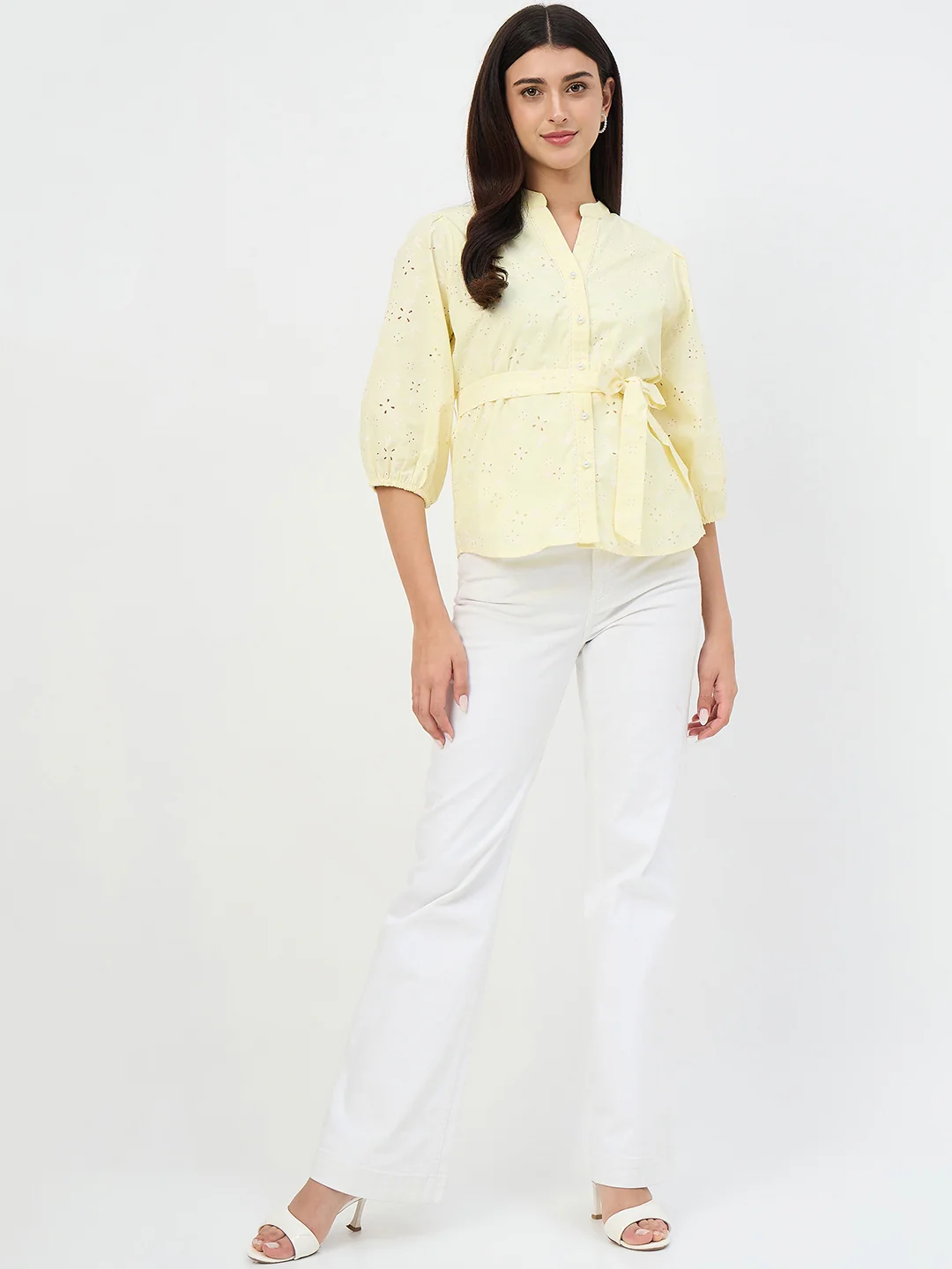 Madame Butter Yellow Belted Cotton Top - Image 3