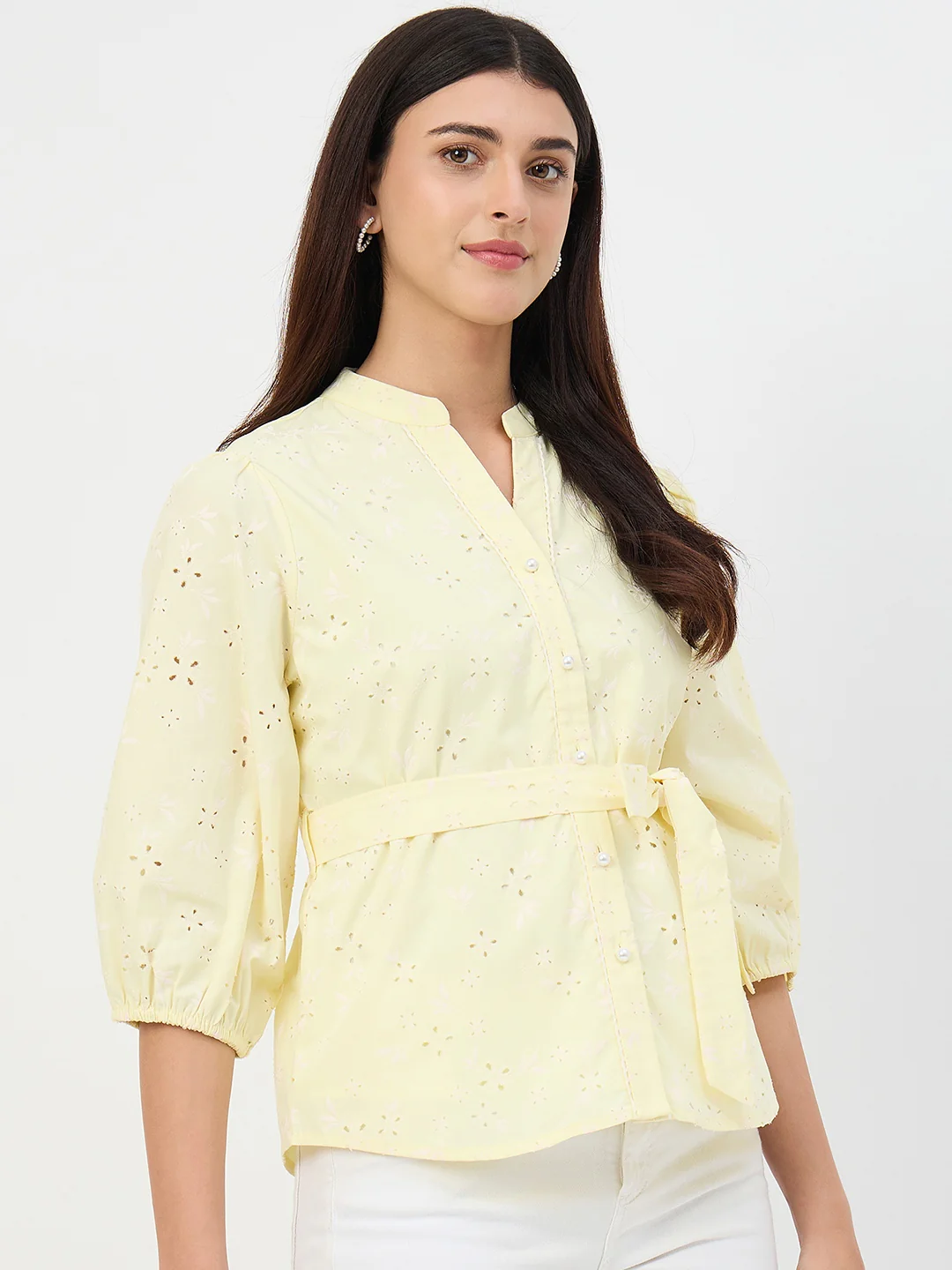 Madame Butter Yellow Belted Cotton Top - Image 5