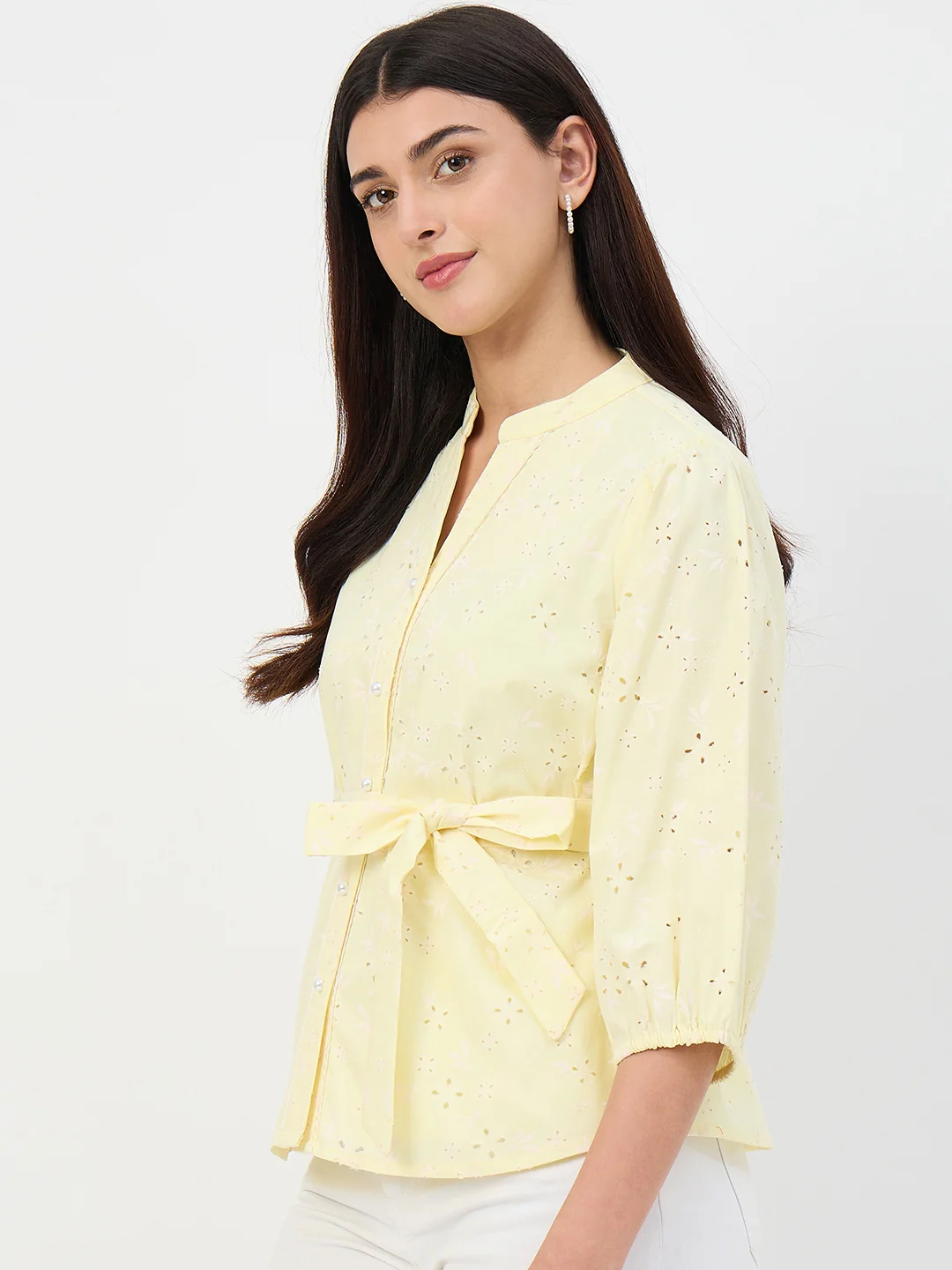 Madame Butter Yellow Belted Cotton Top - Image 6