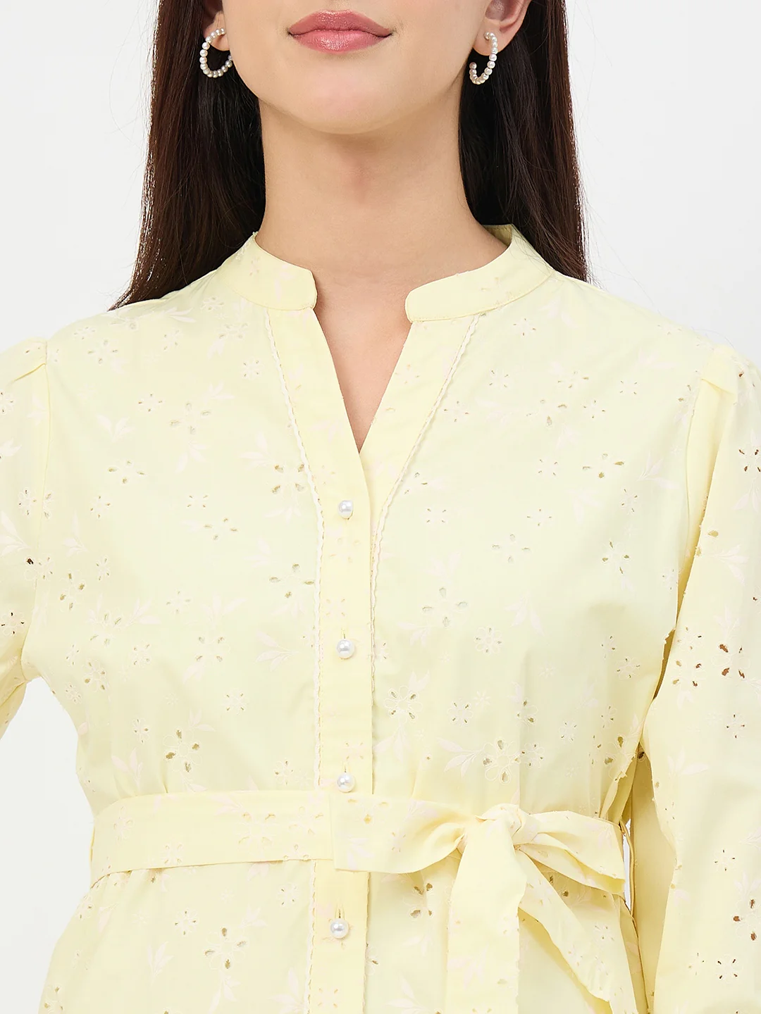 Madame Butter Yellow Belted Cotton Top - Image 8