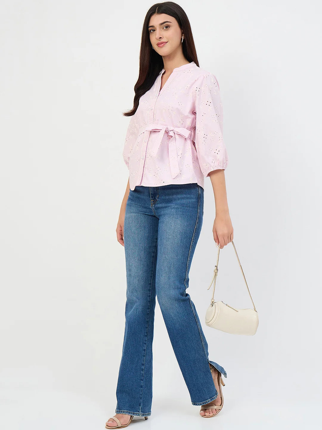 Madame Pink Belted Cotton Mandarin-Collar Top - Image 2