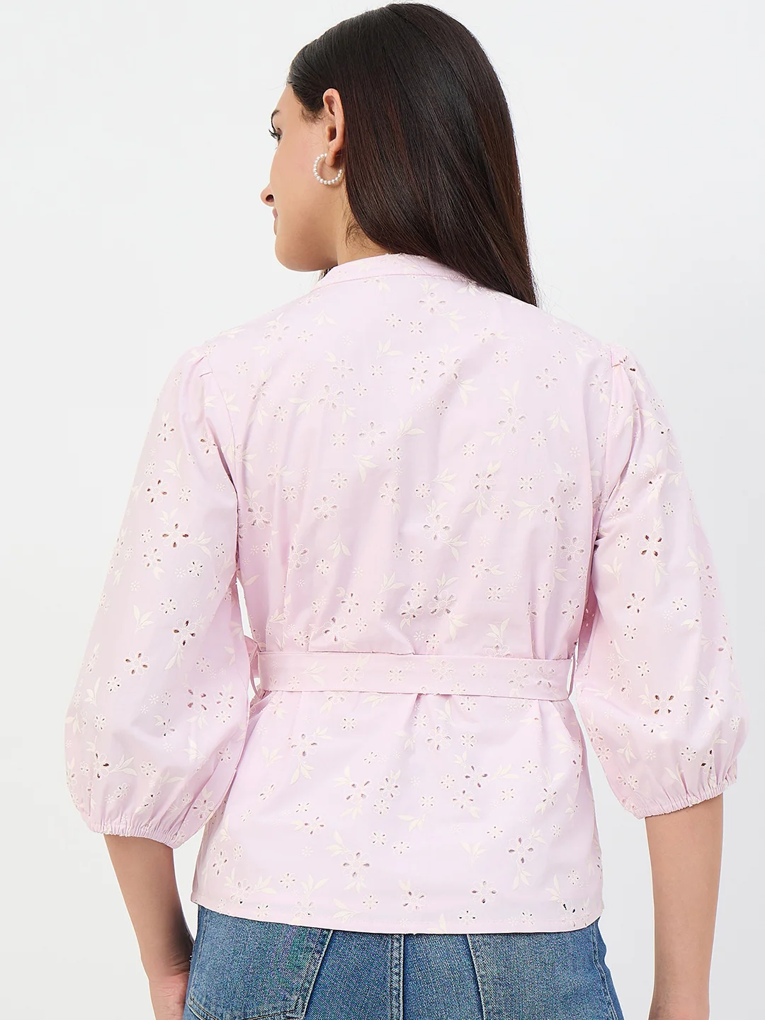 Madame Pink Belted Cotton Mandarin-Collar Top - Image 6