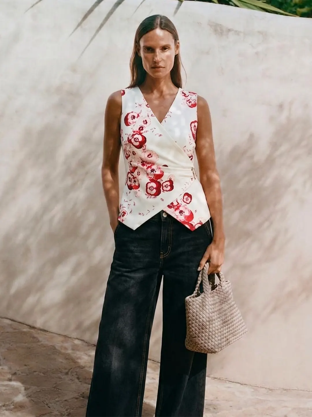 Madame Off-White Printed Surplice Vest Top