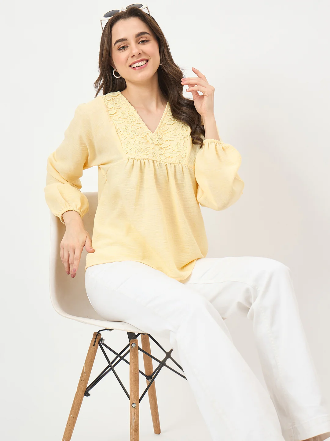 Madame Yellow Printed Puff-Sleeve Top - Image 2