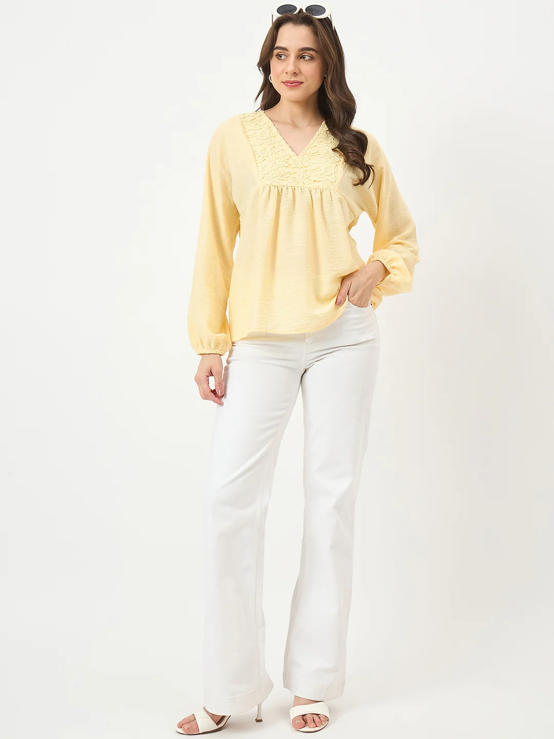 Madame Yellow Printed Puff-Sleeve Top - Image 3