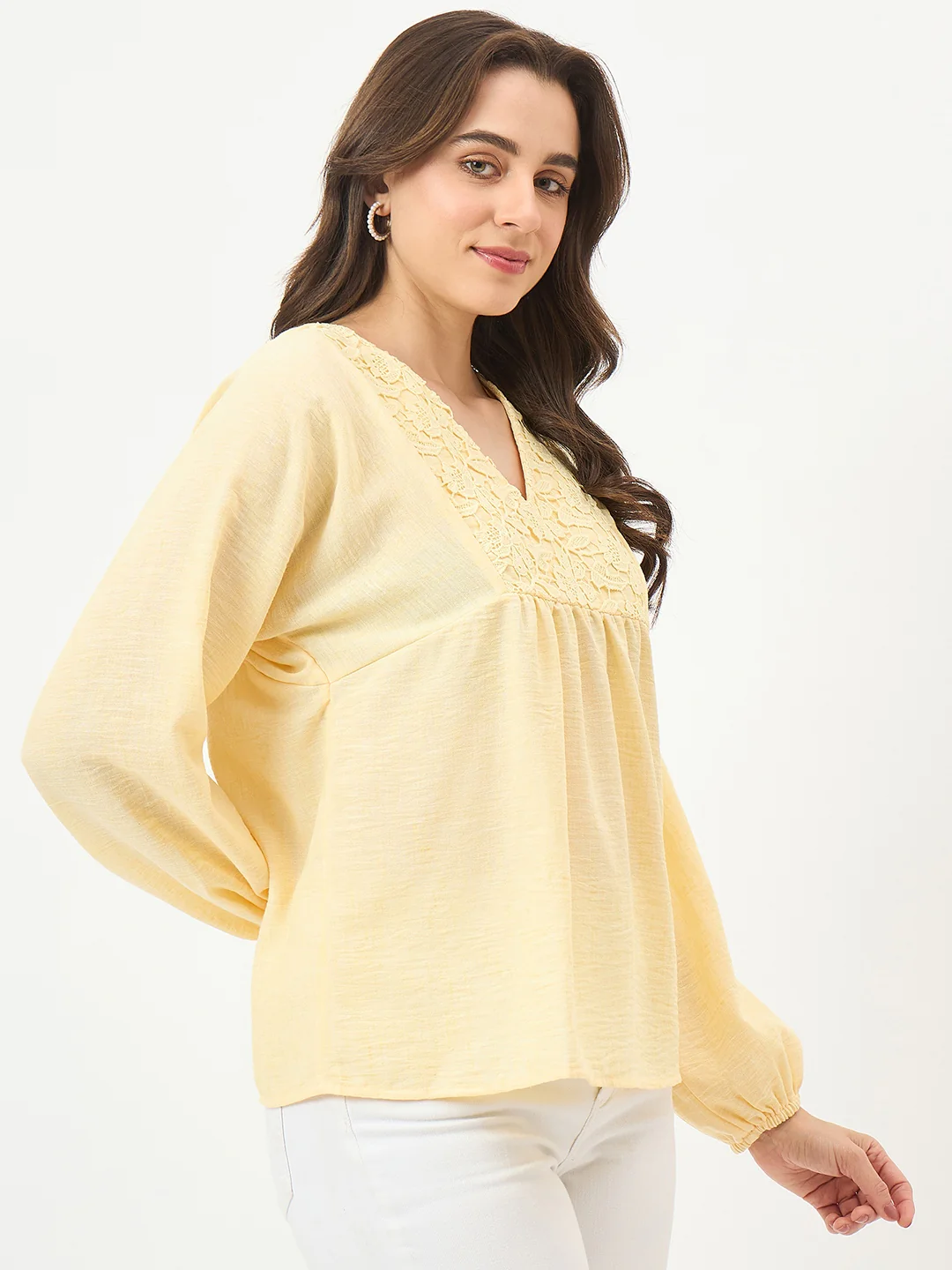 Madame Yellow Printed Puff-Sleeve Top - Image 4
