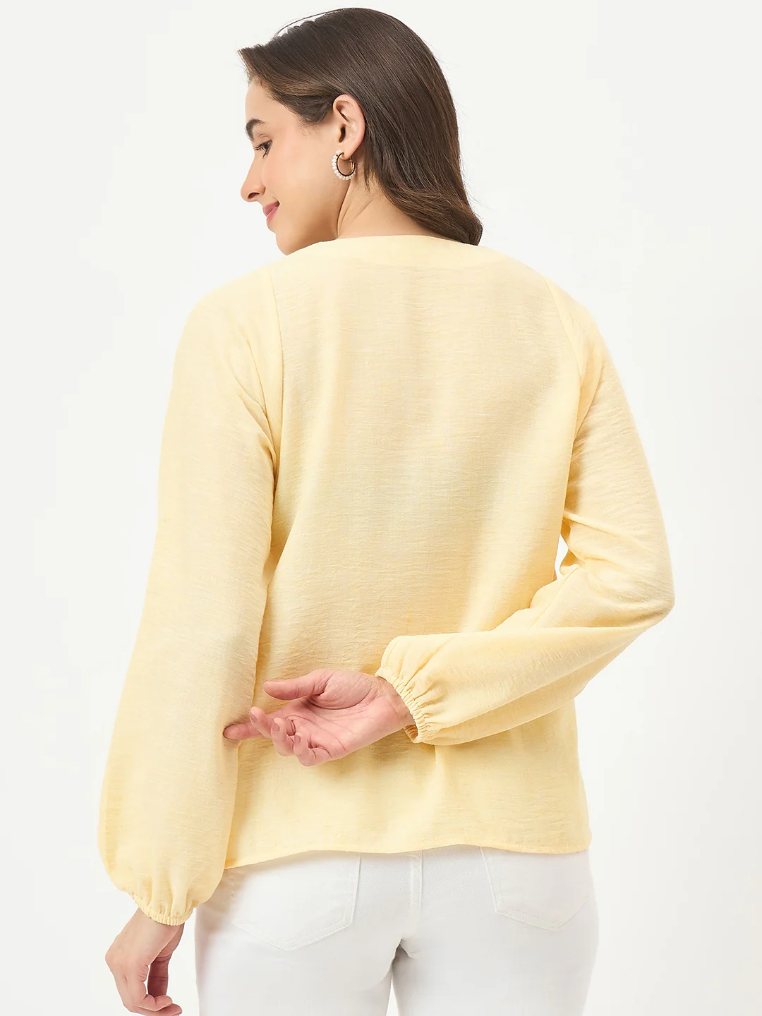 Madame Yellow Printed Puff-Sleeve Top - Image 6