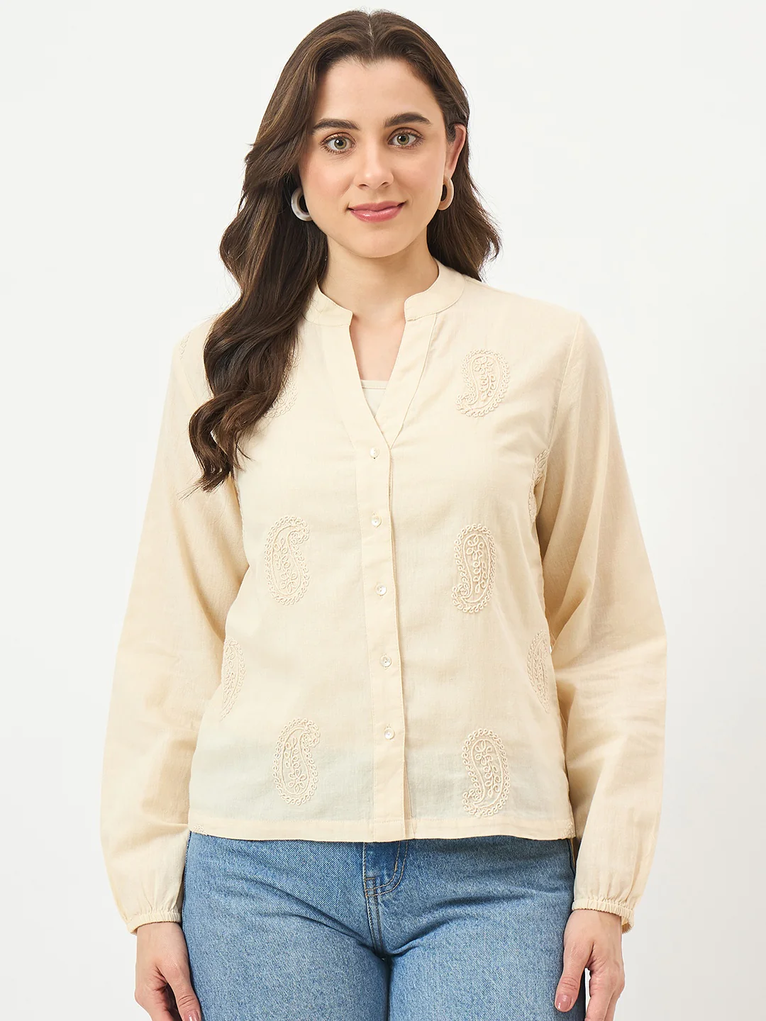 Madame Off-White Cotton Gather Top