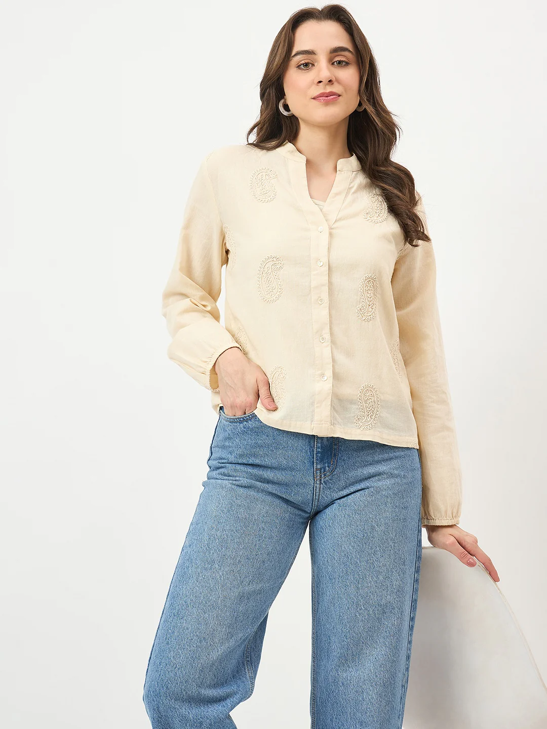 Madame Off-White Cotton Gather Top - Image 2