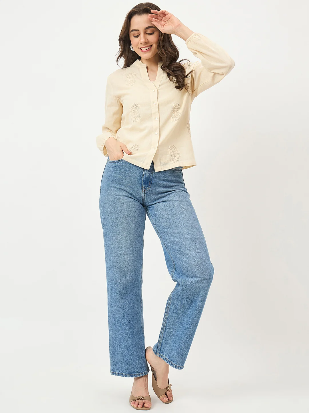 Madame Off-White Cotton Gather Top - Image 3